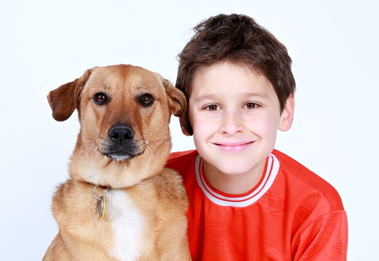 Portrait d'un garçon souriant avec un chien